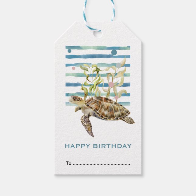Grattis på födelsedagen, Sea Turtle Seashore Gift  Presentetikett (Framsidan)