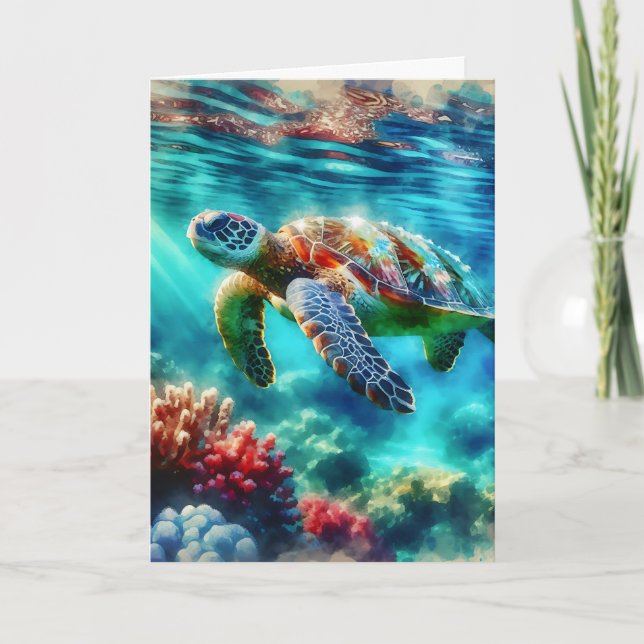 Grattis på födelsedagen | Sea Turtle Swimming Kort (Framsida)