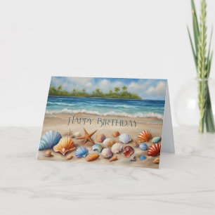 Grattis på födelsedagen Seashells på Sandy Tropica Kort