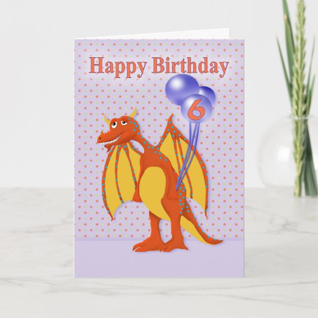 Grattis på födelsedagen sex år gammal, Cute Dragon Kort (Framsida)