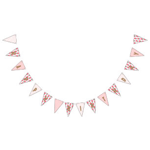 grattis på födelsedagen Shabby chic Rosa ros Pol Vimplar