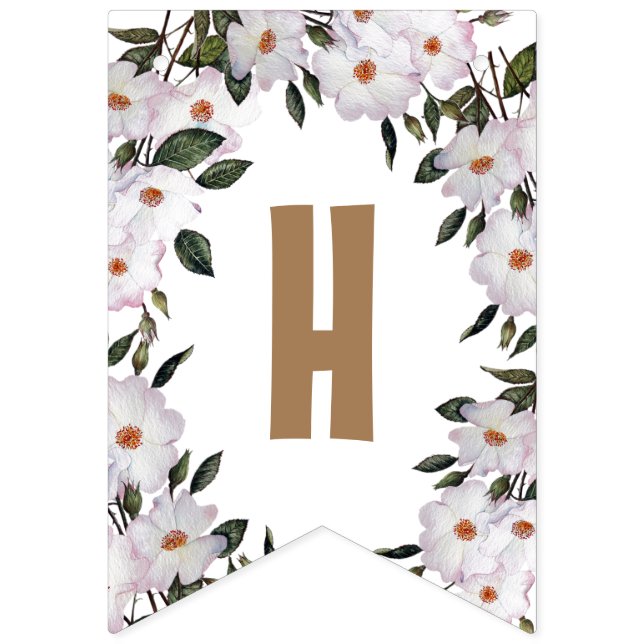 grattis på födelsedagen Shabby chic Vit ros Vimplar (Andra flaggan)