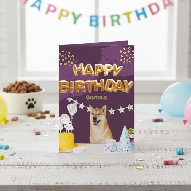 Grattis på födelsedagen Shiba Inu-ballongkort Kort (Happy Birthday Shiba Inu Balloons Card)