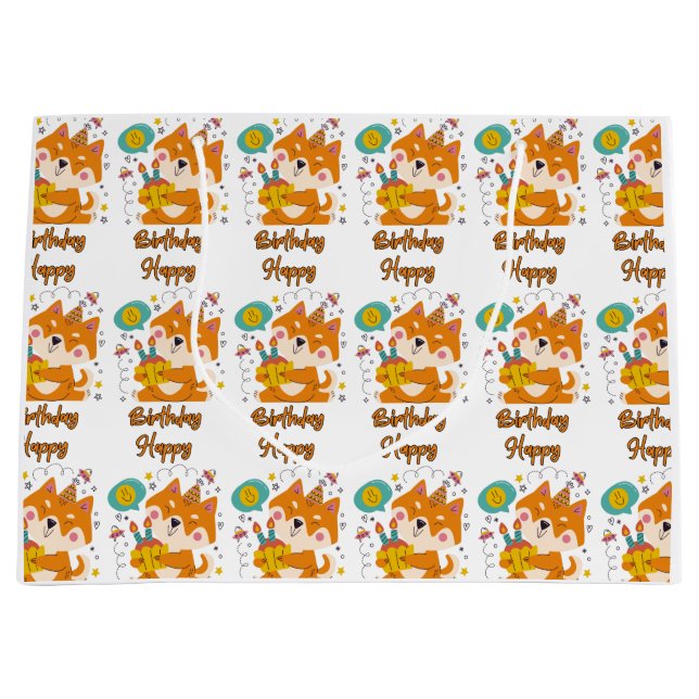 Grattis på födelsedagen Shiba Inu Stor presentpåse (Framsidan)