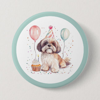 Grattis på födelsedagen Shih Tzu Hund Cupcake Knapp