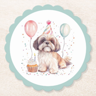 Grattis på födelsedagen Shih Tzu Hund Cupcake Underlägg Papper