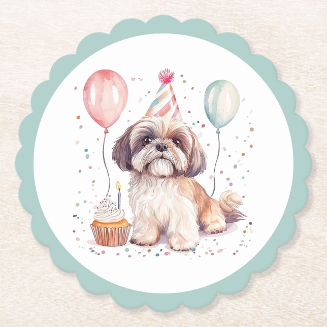 Grattis på födelsedagen Shih Tzu Hund Cupcake Underlägg Papper (Framsida)