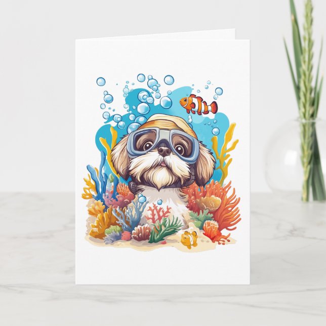 Grattis på födelsedagen Shih Tzu Hund Snorkeling C Kort (Framsida)