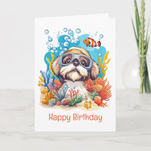 Grattis på födelsedagen Shih Tzu Hund Snorkeling C Kort