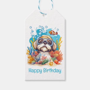 Grattis på födelsedagen Shih Tzu Hund Snorklar Kor Presentetikett