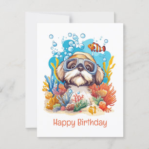 Grattis på födelsedagen Shih Tzu Hund Snorklar Kor Vykort