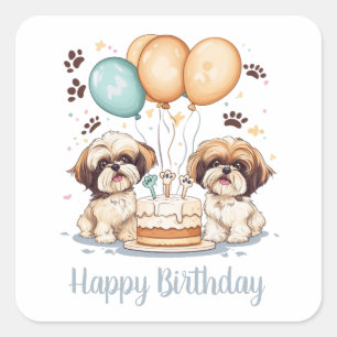 Grattis på födelsedagen Shih Tzu Hundar Birthday C Fyrkantigt Klistermärke
