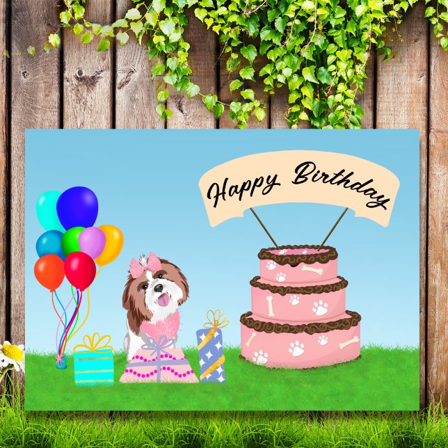 Grattis på födelsedagen Shih Tzu med tårta Kort (Skapare uppladdad)
