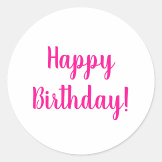 Grattis på födelsedagen Shock rosa White Birthday Runt Klistermärke