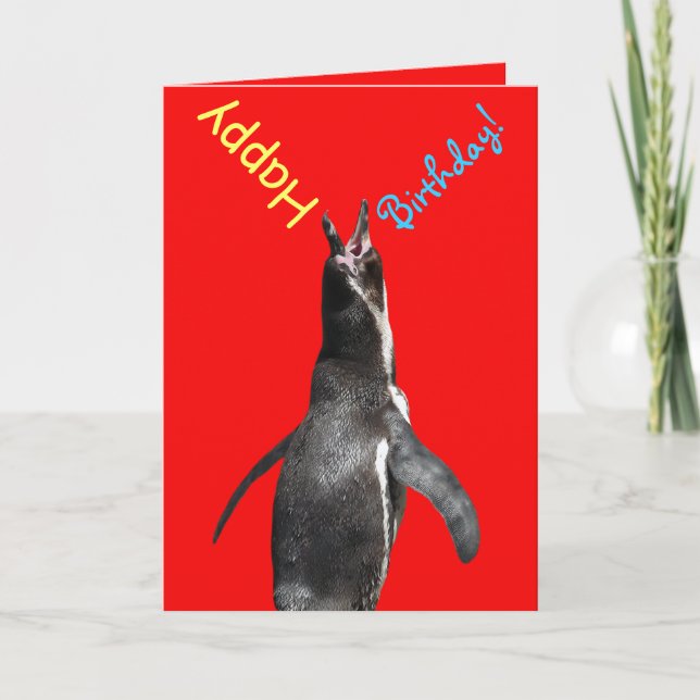 Grattis på födelsedagen! Shouting Penguin Funny Ca Kort (Framsida)