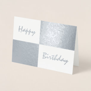 Grattis på födelsedagen Silver Foil and White Rect Folierat Kort