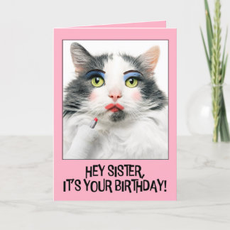 Grattis på födelsedagen Sister Funny Katt i konfek Helgkort