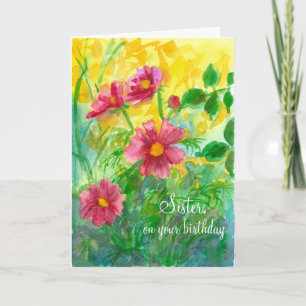 Grattis på födelsedagen Sister Rosa Cosmos Flowers Kort