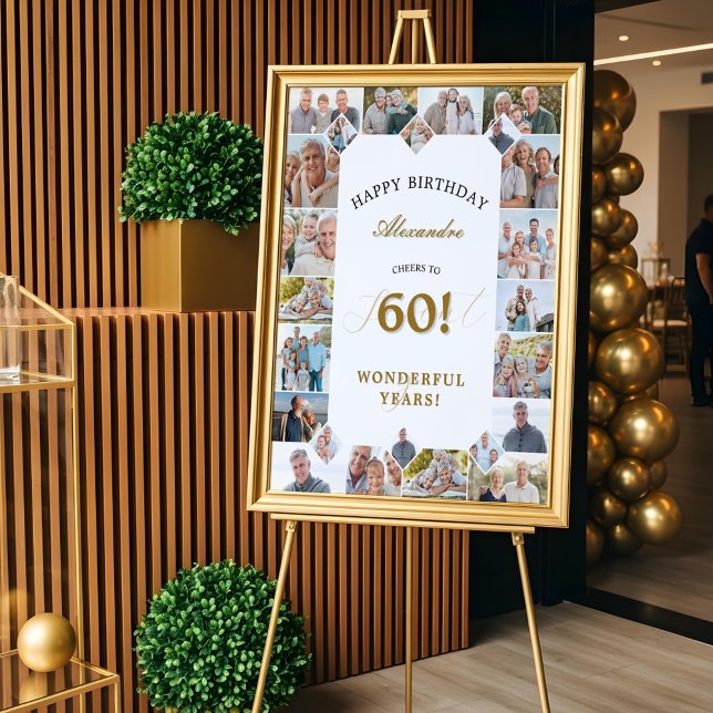 Grattis på födelsedagen Skål för 60 år Foto Collag Poster (Happy Birthday Cheers To 60 Years Photo Collage Poster)