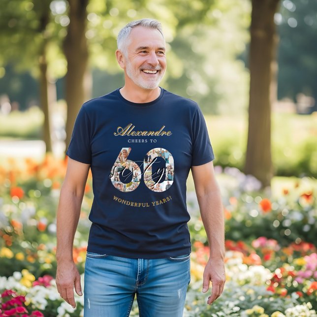 Grattis på födelsedagen Skål för 60 år Foto Collag T Shirt (Happy Birthday Cheers To 60 Years Photo Collage T-Shirt)