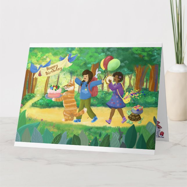 Grattis på födelsedagen-skogen party kort (Framsida)