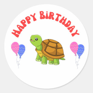 Grattis på födelsedagen-sköldpaddskort med ballong runt klistermärke