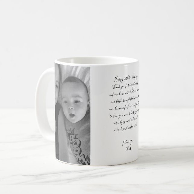 Grattis på födelsedagen-skript Foto Baby Morsa Bir Kaffemugg (Framsida vänster)
