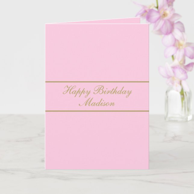Grattis på födelsedagen Skriptnamn Puder Rosa Guld Kort (Orkide)