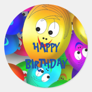 Grattis på födelsedagen Smiling Balloon Ansikte Runt Klistermärke