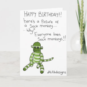 Grattis på födelsedagen! Sock monkey Hälsning-kort Kort