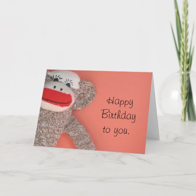 Grattis på födelsedagen Sock monkey Kort (Framsida)