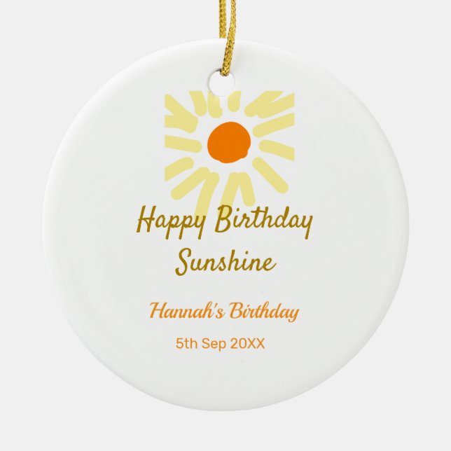 Grattis på födelsedagen solsken gul orange födelse julgransprydnad keramik (Framsidan)