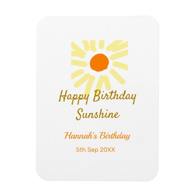 Grattis på födelsedagen solsken gul orange födelse magnet (Vertikal)