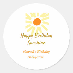 Grattis på födelsedagen solsken gul orange födelse runt klistermärke