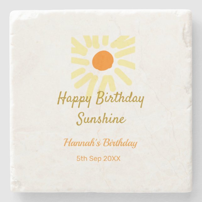 Grattis på födelsedagen solsken gul orange födelse stenunderlägg (Framsidan)