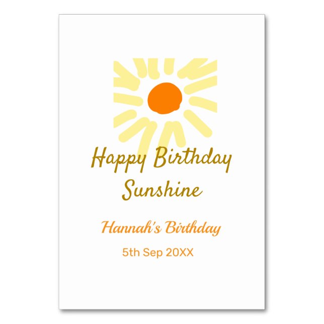 Grattis på födelsedagen solsken gult orange födels bordsnummer (Framsidan)