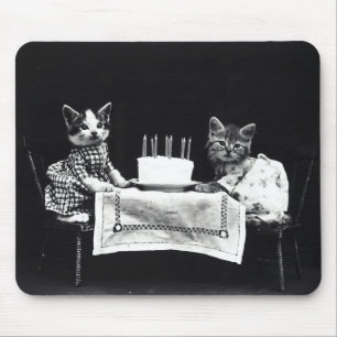 Grattis på födelsedagen som jamar kattungar med musmatta