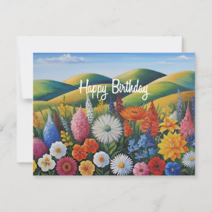 Grattis på födelsedagen sommarblommor på kullarna  vykort