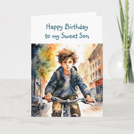 Grattis på födelsedagen Son | Boy på Bike i City Kort