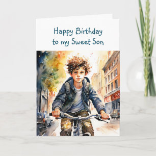 Grattis på födelsedagen Son Boy på Bike i City Kort