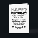 Grattis på födelsedagen son i juridik kort<br><div class="desc">födelsedagsmat,  jaktkort,  hälsningskort för son i juridik,  hälsningskort från mor/juridik till son/juridik,  födelsedagsdag önskemål för son i juridik,  lustig son i juridik,  son i juridik önskemål</div>