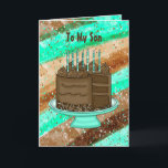 Grattis på födelsedagen Son Kort<br><div class="desc">Teal och brun Grattis på födelsedagen Card för en son. Cute hand plockade-grafik av chokladkakor,  ljus och presenter.</div>