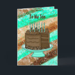 Grattis på födelsedagen Son Kort<br><div class="desc">Teal och brun Grattis på födelsedagen Card för en son. Cute hand plockade-grafik av chokladkakor,  ljus och presenter.</div>