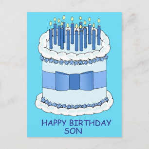 Grattis på födelsedagen Son Tecknad Cake and Candl Vykort