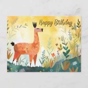Grattis på födelsedagen Söt Alpaca och Abstrakt Na Vykort