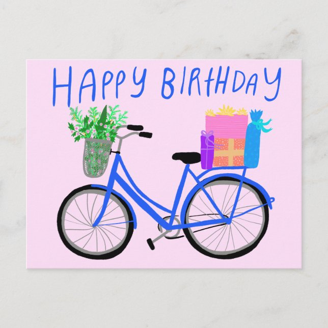 GRATTIS PÅ FÖDELSEDAGEN Söt Blå Cykel Anpassad  Vykort (Framsida)