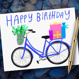 GRATTIS PÅ FÖDELSEDAGEN Söt Blå Cykel Anpassad Vykort