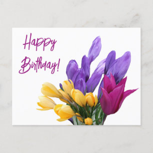 Grattis på födelsedagen söt blommigt färglös kroku helg vykort