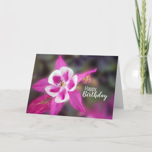 Grattis på födelsedagen Söt Columbine Rosa Flower Kort (Framsida)