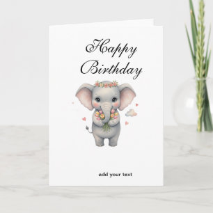 Grattis på födelsedagen söt grå baby elefant namns kort